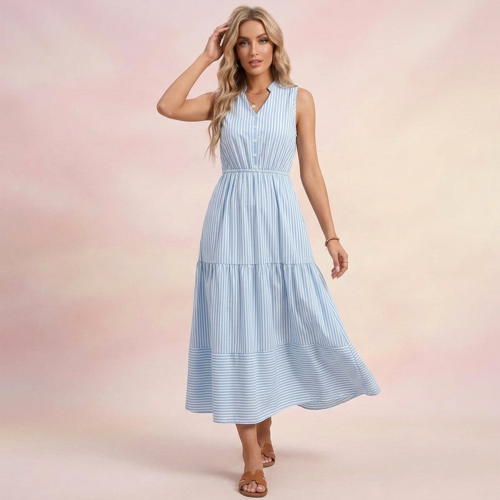 Stripe A-Line Printed Long Dress
