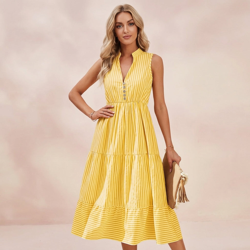 Stripe A-Line Printed Long Dress