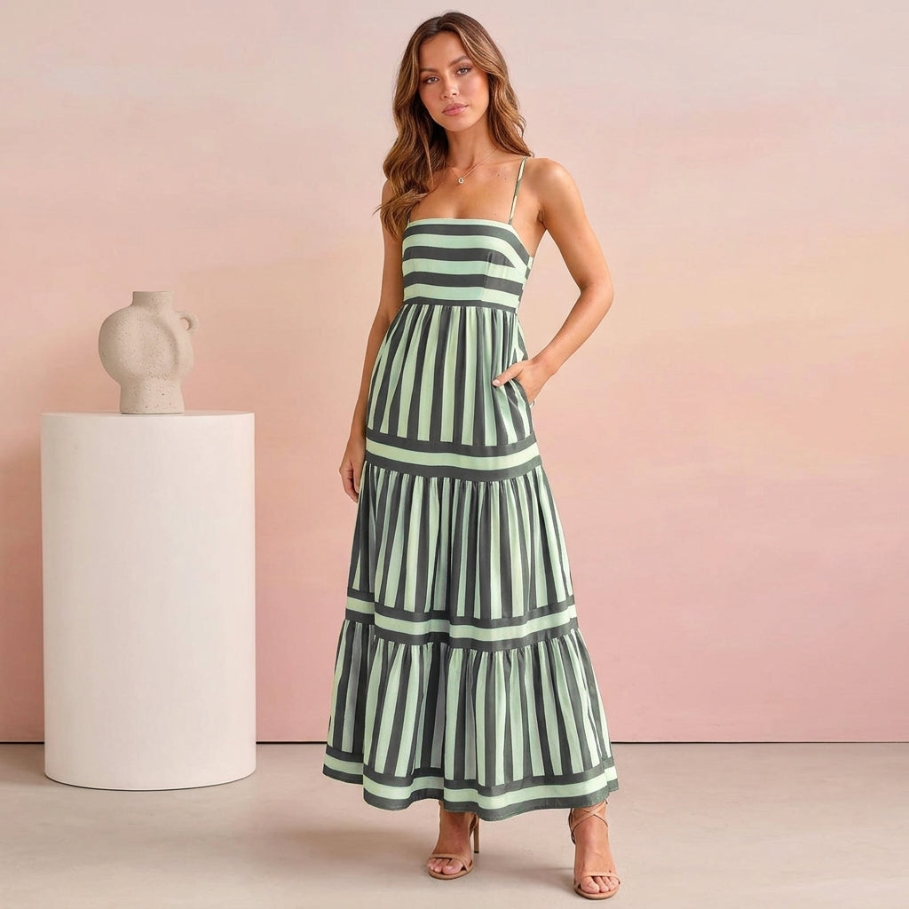 Summer Striped Long Beach Dress