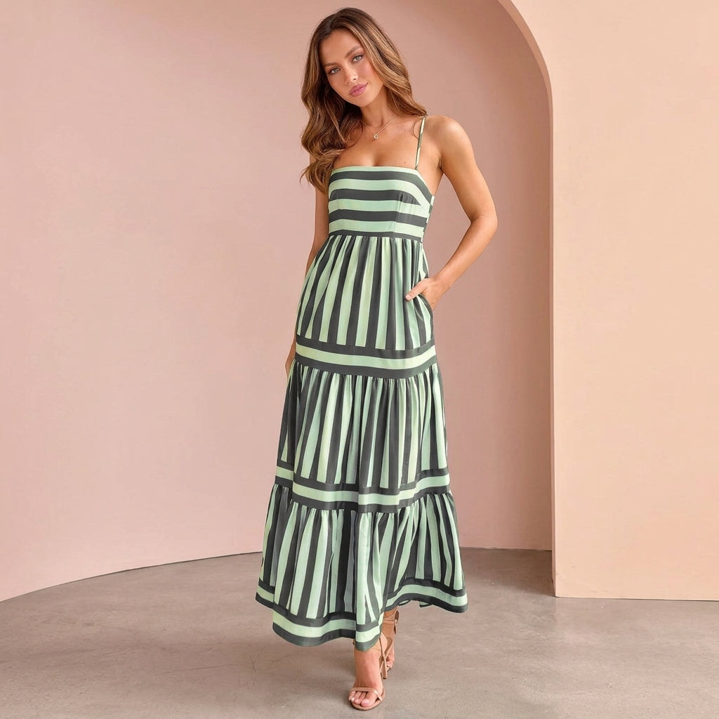 Summer Striped Long Beach Dress