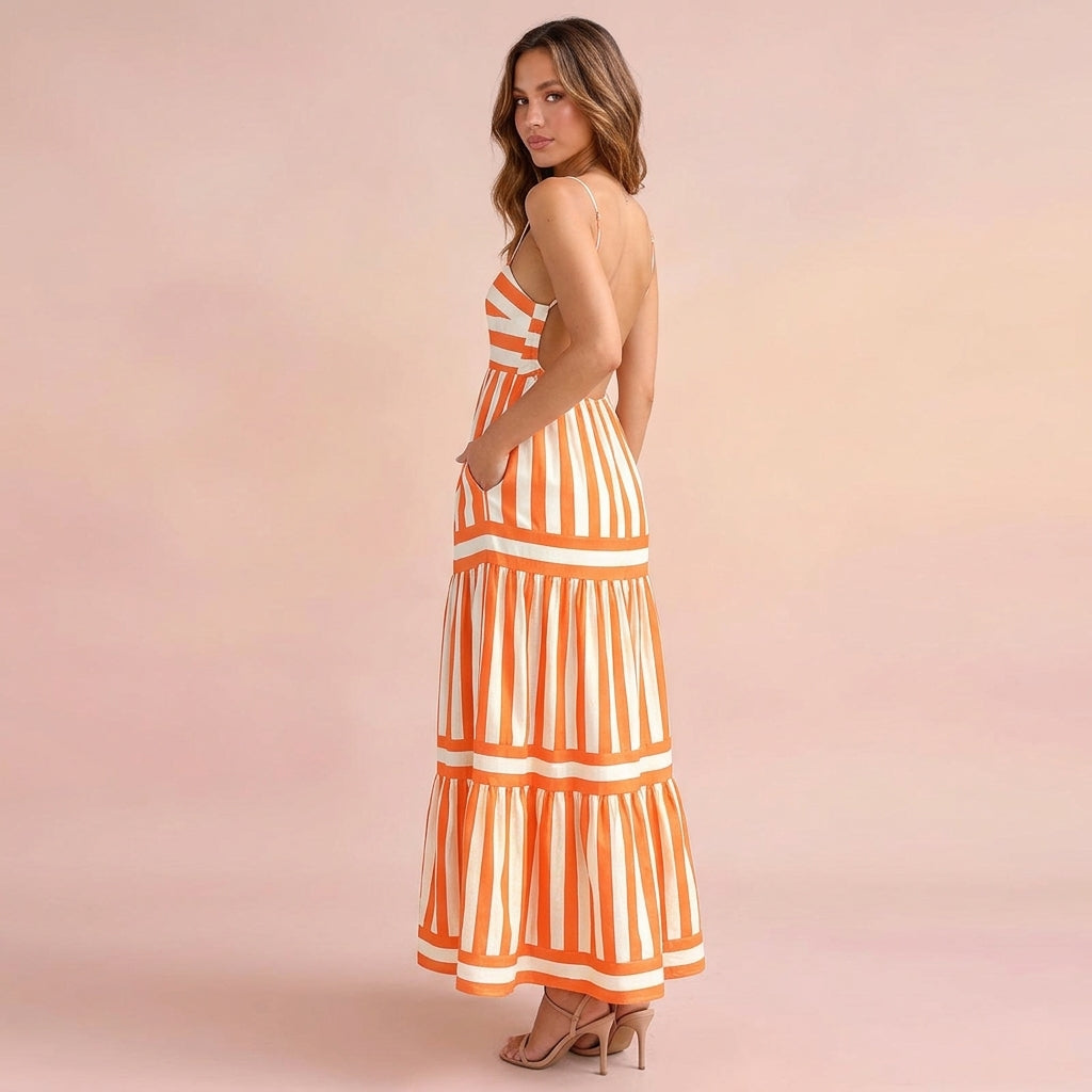 Summer Striped Long Beach Dress