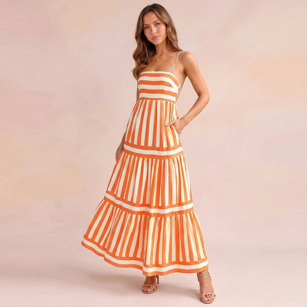 Summer Striped Long Beach Dress