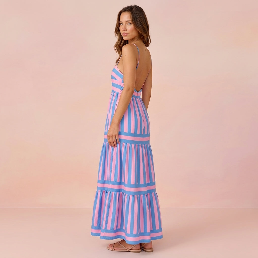 Summer Striped Long Beach Dress