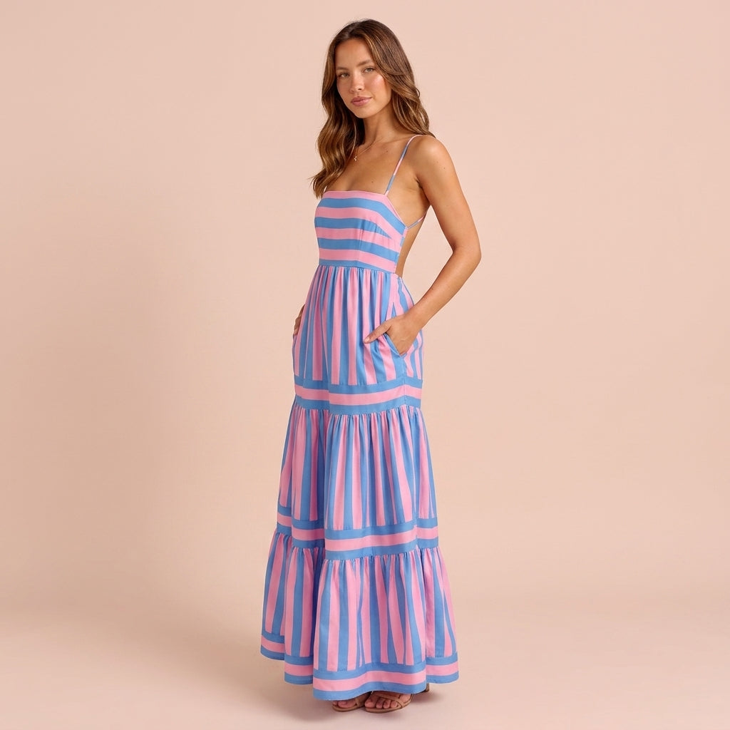 Summer Striped Long Beach Dress