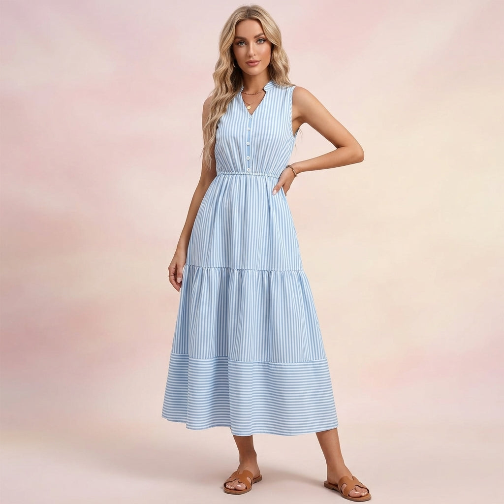 Stripe A-Line Printed Long Dress
