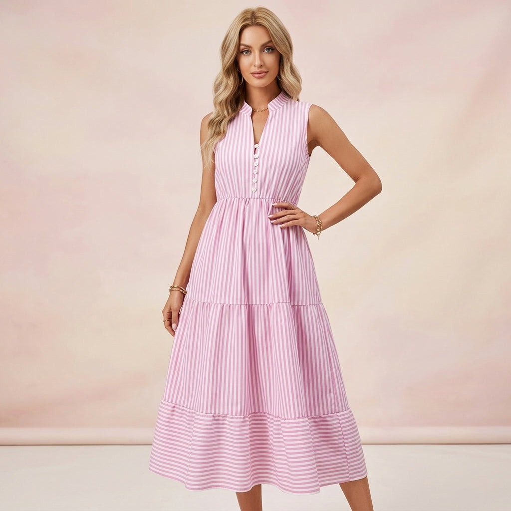 Stripe A-Line Printed Long Dress
