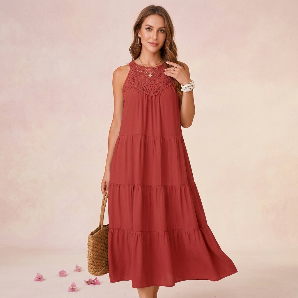 Lace Halter Sleeveless Summer Dress