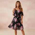 Flower Printed Ruffled Suspender Dress
