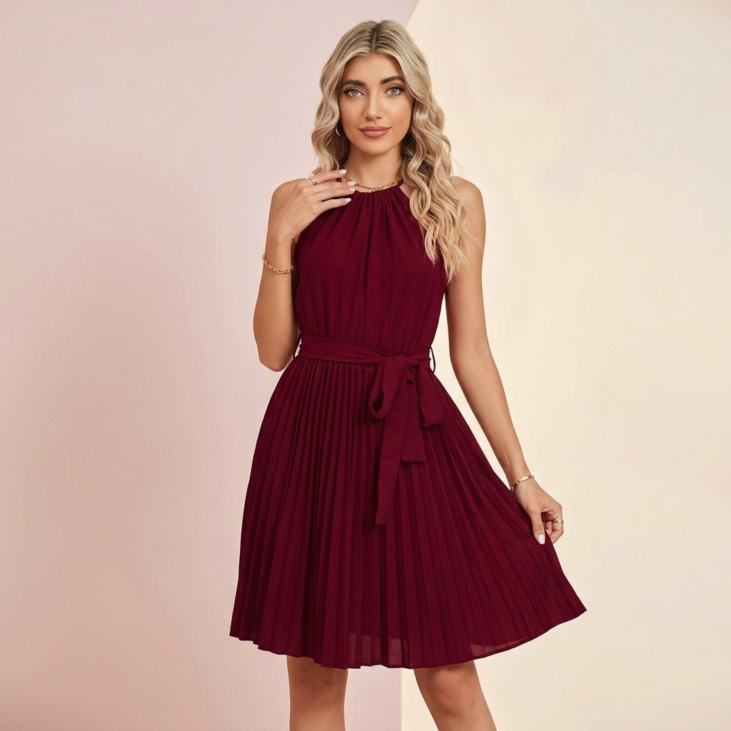 Elegant Lace-up Sleeveless Mini Dress