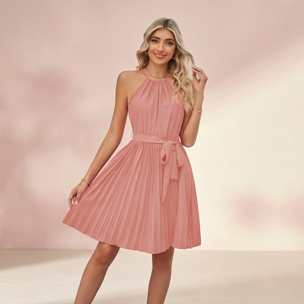 Elegant Lace-up Sleeveless Mini Dress
