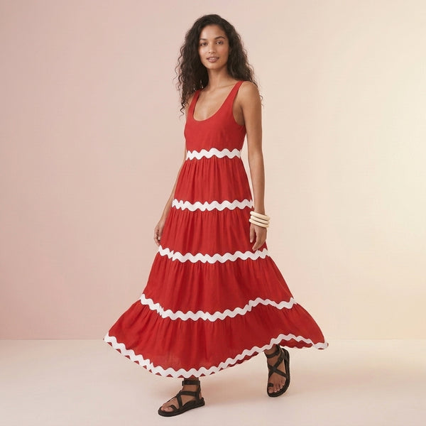 U-Neck Wavy Print Sleeveless Dress