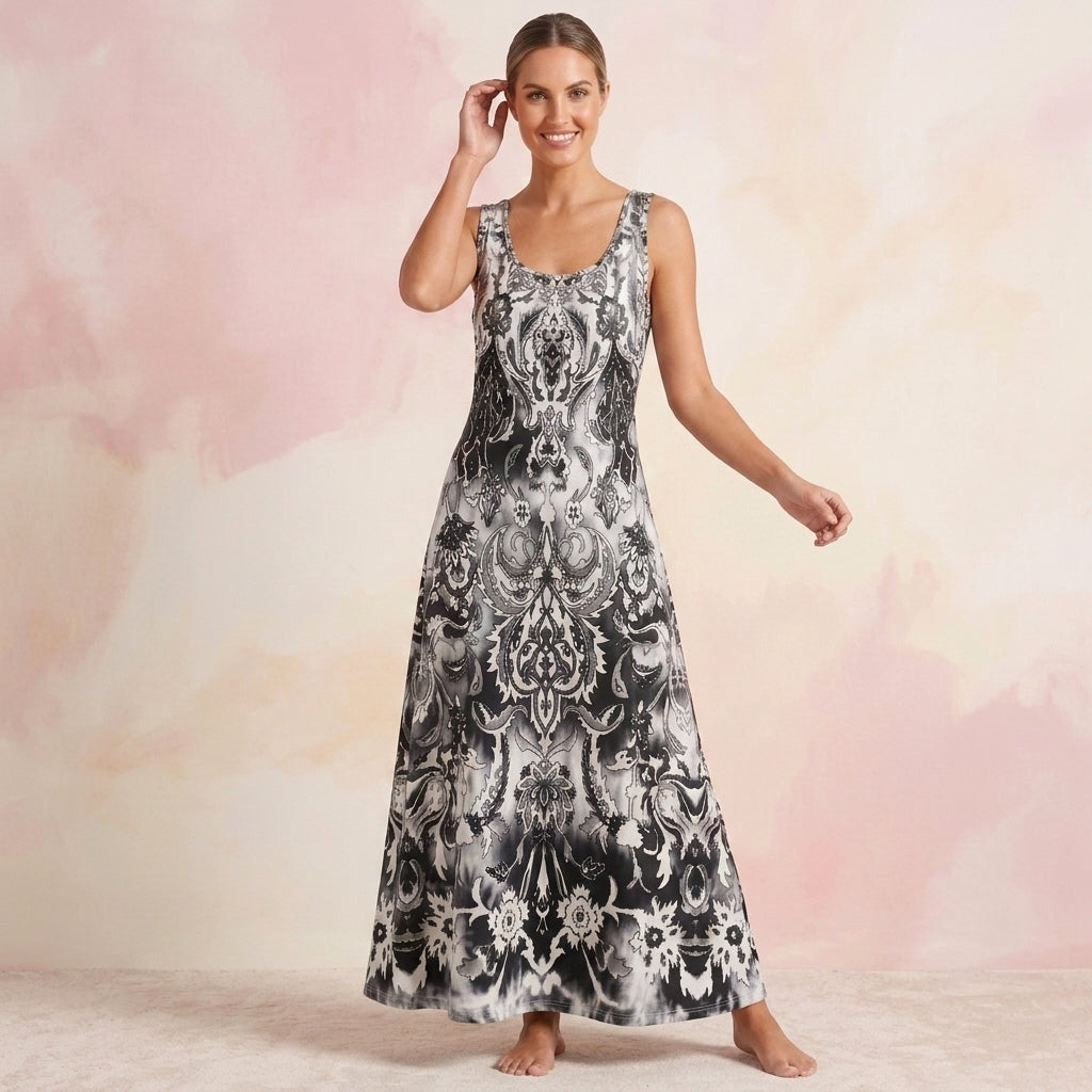 Strapless Geometric Long Dress