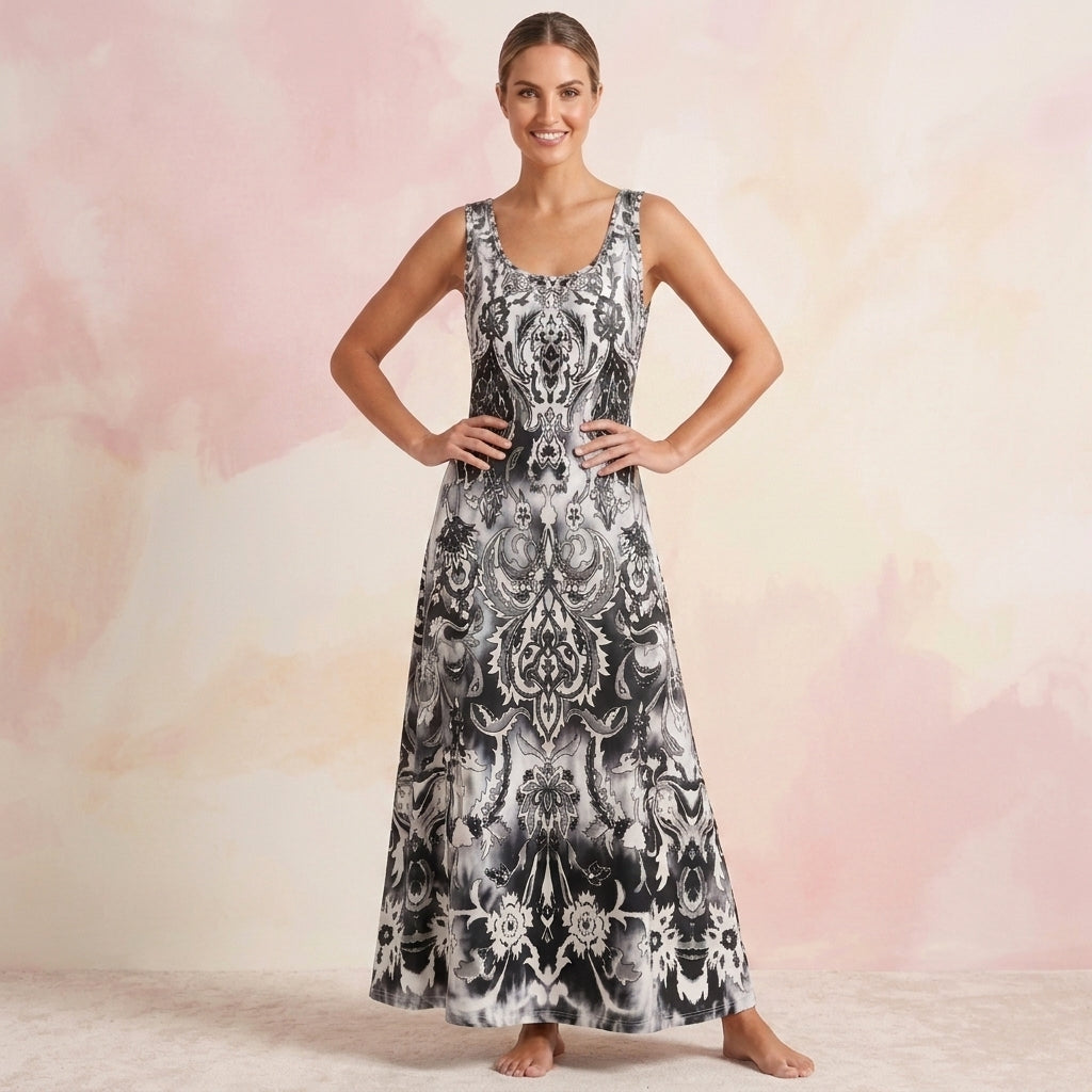 Strapless Geometric Long Dress
